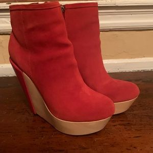 Size 8.5 red suede Kelsi Dagger wedge boots